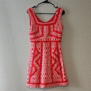 Maeve Vibrant Red and White Geometric Mini Dress